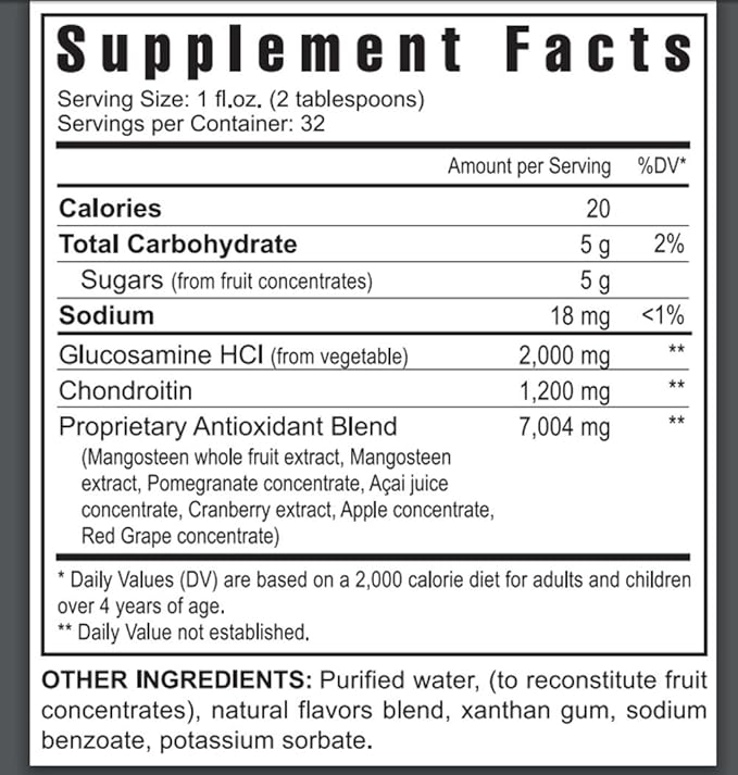 Youngevity Gluco-Gel Plus™ - Glucosamine 2000mg Chondroitin 1200mg + Super Antioxidant Blend - Mangosteen, Acai, and More - All Natual Fruit and Veggetable Based - (32 fl oz)