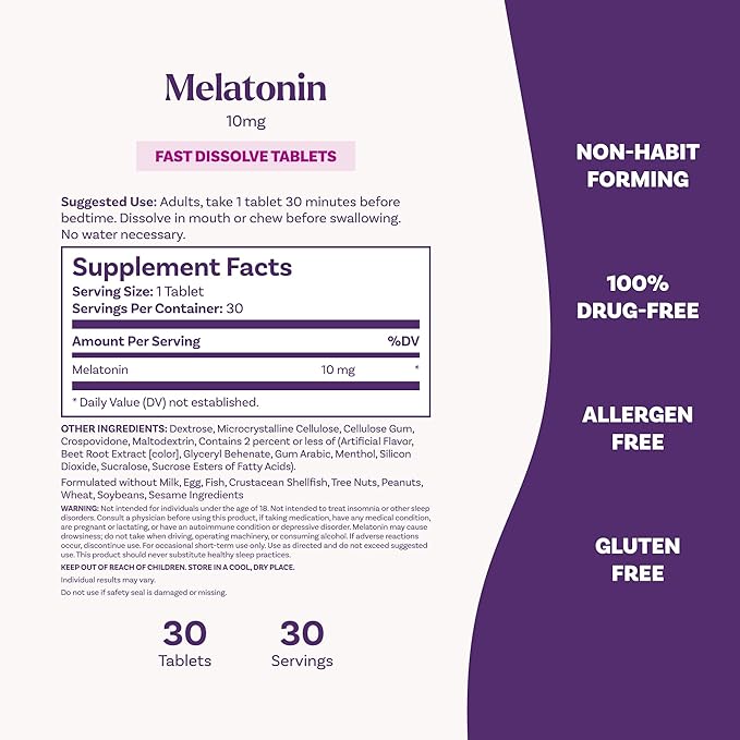 Natrol Fast Dissolve Melatonin 10 mg, Melatonin Supplements for Restful Sleep, Sleep Support for Adults, 30 Strawberry-Flavored Tablets, Up to a 30 Day Supply