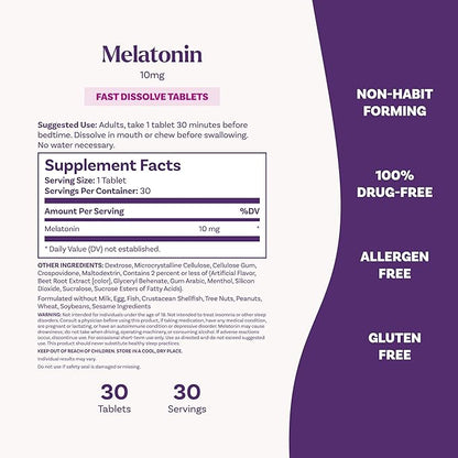Natrol Fast Dissolve Melatonin 10 mg, Melatonin Supplements for Restful Sleep, Sleep Support for Adults, 30 Strawberry-Flavored Tablets, Up to a 30 Day Supply