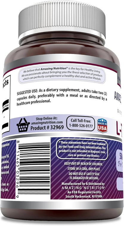 Amazing Nutrition Formulas L-Tyrosine 500 Mg | 90 Capsules | Amino Acid Supplement | Non-GMO | Gluten Free | Made in USA
