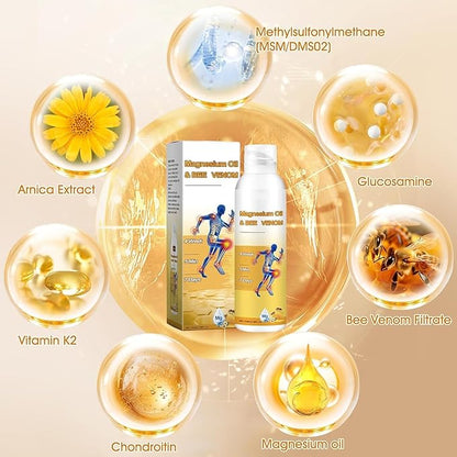 Magnesium Joint Spray, Professional Magnesium Joint Oil,Magnesium Oil & Bee Venom Joint Spray for Back, Knee, Hands, Neck （1 PCS,100ml）