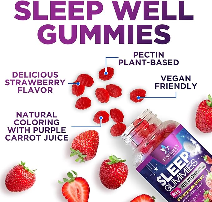Sleep Gummy 8mg Melatonin - Extra Strength Sleep Support with 20mg Passiflora, Natural Sleeping Gummies for Adults, Vegan & Non-GMO, Melatonin Supplement for Restful Sleep Women & Men - 120 Gummies