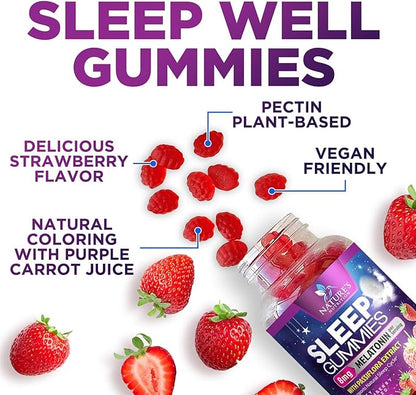 Sleep Gummy 8mg Melatonin - Extra Strength Sleep Support with 20mg Passiflora, Natural Sleeping Gummies for Adults, Vegan & Non-GMO, Melatonin Supplement for Restful Sleep Women & Men - 120 Gummies
