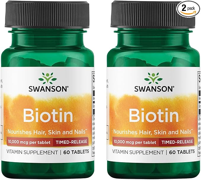 Swanson Biotin - Timed-Release 10,000 mcg 60 Tabs (2 Pack)