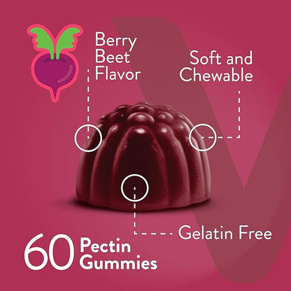 Viteey Beet Root Gummies 4000mg with Tart Cherry - for Healthy Blood Pressure Support - Vegan, Gelatin Free, Gluten Free - Tasty Chewable Berry Beet Flavored Gummy