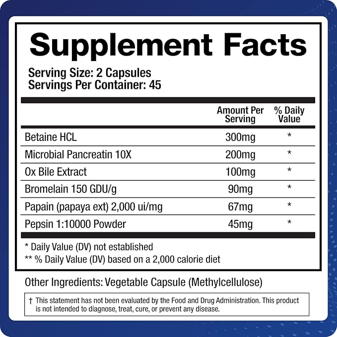 Digestive Enzymes Supplement (90 Capsules) Support Digestion - with Purified Bile, Pancreatin, Plant Enzymes, Ox Bile, Betaine HCL, Support Digestion of Fats Carbohydrates and Proteins