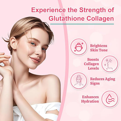 Glutathione Collagen Gummies, Skin Brightening & Anti-Aging, Supports Hair, Skin & Nail Health, Glutathione Supplement for Women, Strawberry Flavor, 60 Count