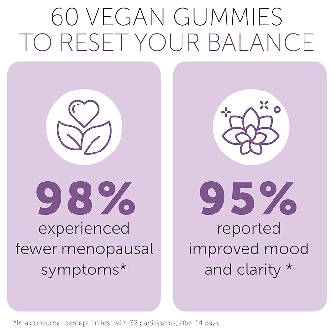 Menopause Supplements for Women | Menopause Gummy Vitamins | Relief for Hot Flashes, Night Sweats & Mood Swings | Helps Sleep Disruptions & Brain function | 60 Vegan Gummies