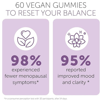 Menopause Supplements for Women | Menopause Gummy Vitamins | Relief for Hot Flashes, Night Sweats & Mood Swings | Helps Sleep Disruptions & Brain function | 60 Vegan Gummies