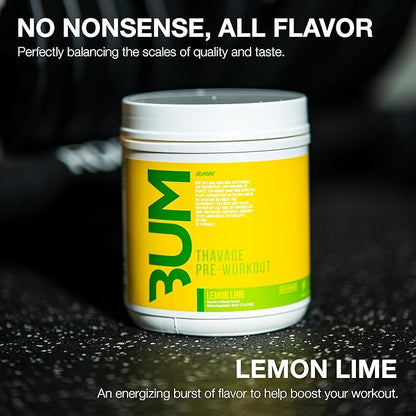 RAW Preworkout Powder, Thavage (Lemon Lime) - Chris Bumstead Sports Nutrition Supplement for Men & Women - Cbum Pre Workout for Working Out, Hydration, Mental Focus & Energy - 40 Servings