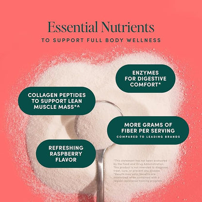 GLP-1 Support – Multi-Benefit GLP-1 Powder for Weight Management & Digestive Health – Sustain Energy Levels - Fiber, Collagen Peptides, B Vitamins, & Digestive Enzymes – 24 Servings (Raspberry)
