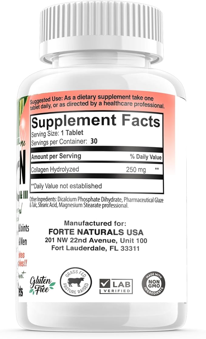 Collagen Peptide Pills 100 Tablets Protein Supplements NO More Mixing Powder Shakes Easy to Swallow Collagen Peptides Powder Pills Protein Capsules Keto