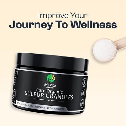 My Vida Origins Pure Organic Sulfur | 99% Pure MSM Granules Supports Skin, Hair, & Joint | Non-GMO, Vegan, Gluten Free (62 Servings) 2 Months Supply