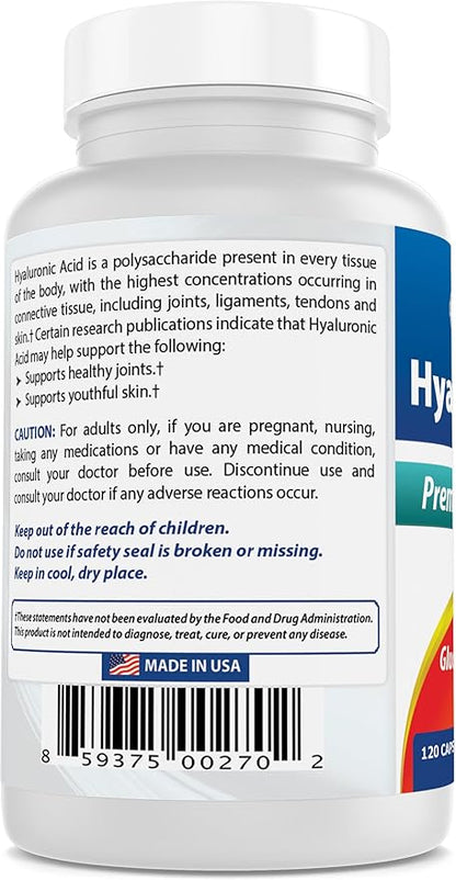Best Naturals Hyaluronic Acid 100 mg 120 Capsules - Support Healthy Joints and Youthful Skin (859375002702)