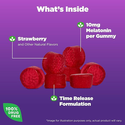 Natrol Time Release Melatonin Gummies, Sleep Support for Adults, 3 mg Melatonin Supplements for Sleep Support, 45 Strawberry-Flavored Gummies, Up to a 45 Day Supply