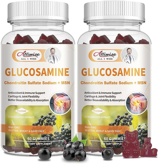 Glucosamine Chondroitin Msm Gummies, Glucosamine Complex Supplement & Elderberry for Extra Strength Joint Movement, Antioxidant Immune, High Bioavailability Vegan Glucosamine,Gifts for mom&dad