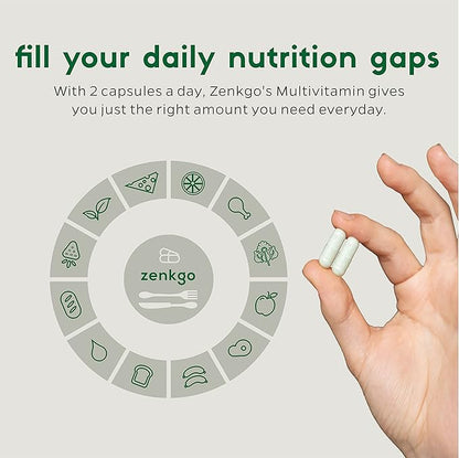 Zenkgo Women's Vitamins + Probiotics 25B CFU + Organic Whole Foods, Supports Immunity, Digestion, Energy, Daily Vitamins A, E, B6, B12, Vegan D3, K2 (MK-7), Folate, Minerals, Superfoods(60Ct/30Day)
