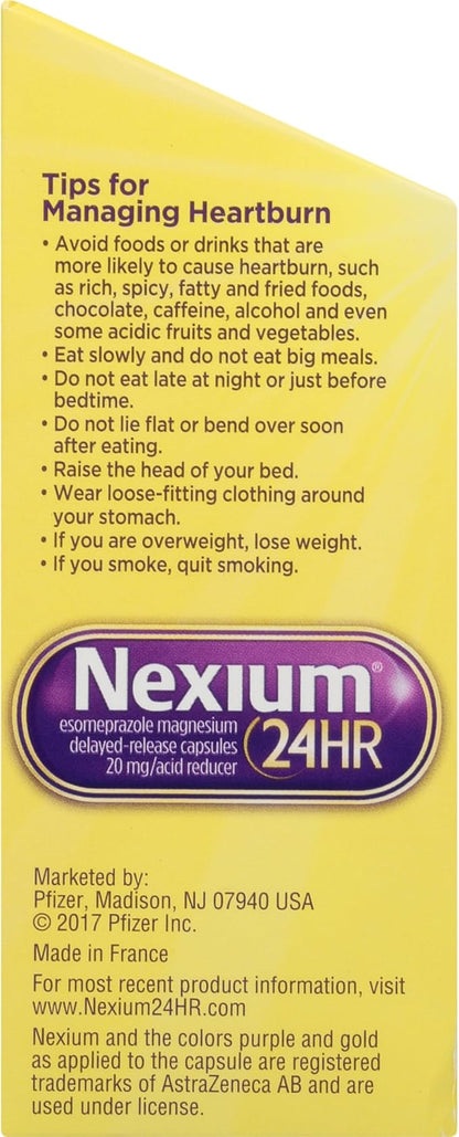 Nexium 24HR Acid Reducer Heartburn Relief Capsules for All-Day and All-Night Protection from Frequent Heartburn, Heartburn Medicine with Esomeprazole Magnesium - 28 Count