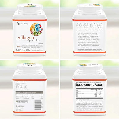 Youtheory Collagen Powder - Premium Collagen Supplement with Vitamin C & Biotin - Healthy Hair, Nails, Skin & Joints* - Hydrolyzed & Highly Absorbable - Dairy & Gluten Free - Unflavored - 10 oz