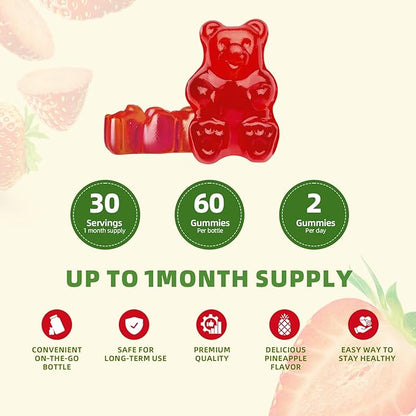 (2 Pack Mullein Gummies for Lungs – Mullein Leaf Extract with Quercetin, Elderberry for Respiratory & Immune Support,Lung Health & Breathing, Vegan, Strawberry Flavor, 60 Gummies