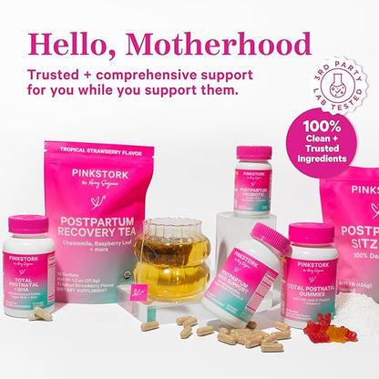Pink Stork Postpartum Mood Support - Postnatal Hormone Balance for Women - Breastfeeding Friendly - Stress & Cognitive Support, New Mom Essentials - Ashwagandha, Chamomile, & Vitamin D, 120 Capsules