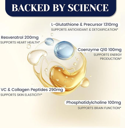 Liposomal Glutathione 2000mg Supplement with Vitamin C & Resveratrol, Antioxidant Capsules for Immune Support, Liver Detox, Skin Whitening & Cellular Health, 120 Capsules