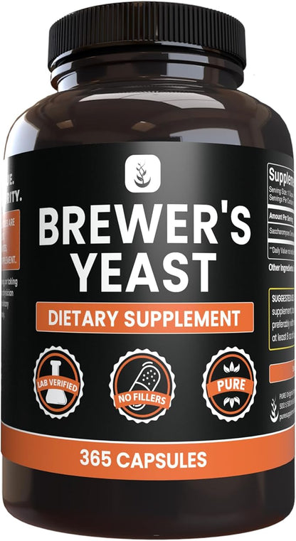 PURE ORIGINAL INGREDIENTS Brewer's Yeast (365 Capsules) No Magnesium Or Rice Fillers, Always Pure, Lab Verified