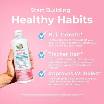 Women's Multivitamin + Lustriva Hair Growth Liposomal | Biotin 10000mcg | Clinically Tested for Thicker Hair, Wrinkles, Fine Lines, Skin Care | with Ashwagandha & Maca Root | Ages 18+ | 15.22 Fl Oz