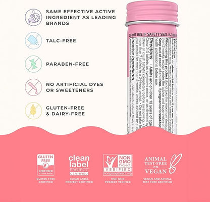 Wonderbelly Antacid, Effective Heartburn & Instant Acid Indigestion Relief, Travel Size Extra Strength Chewable Tablets, 1000 mg Calcium Carbonate, Strawberry Milkshake, 12 Count (Pack of 2)