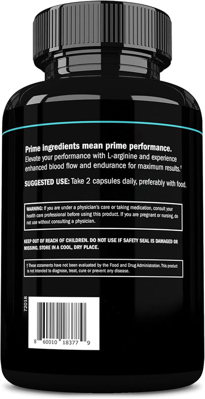 Prime Labs L Arginine 1500mg - Nitric Oxide Supplement - Blood Flow, Energy, Strength, Endurance - 60 Count