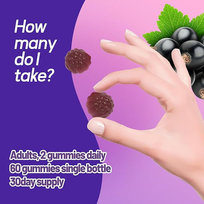 Elderberry Gummies Sambucus with Vitamin C Immune Support Supplement for Women and Men,Elderberry Flavor Gummy,30 Day Supply - 60 Count