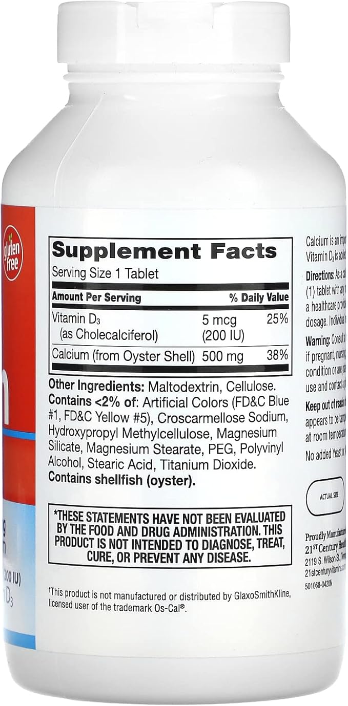 21st Century Calcium 500 mg Plus D3 Tablets, 400 Count