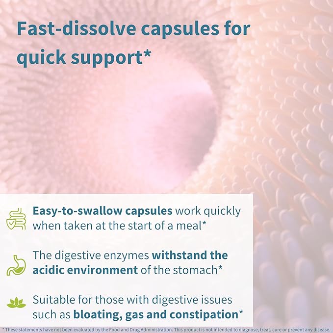 Igennus Fast Action Digestive Enzymes & Betaine HCl, 10 Broad Spectrum Enzymes with Protease, Lipase & Lactase, Papain & Bromelain, Plant-Based Vegan, Clean Label, for Women and Men, 6 Pack