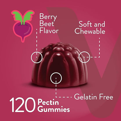 Viteey Beet Root Gummies 4000mg with Tart Cherry - for Healthy Blood Pressure Support - Vegan, Gelatin Free, Gluten Free - Tasty Chewable Berry Beet Flavored Gummy