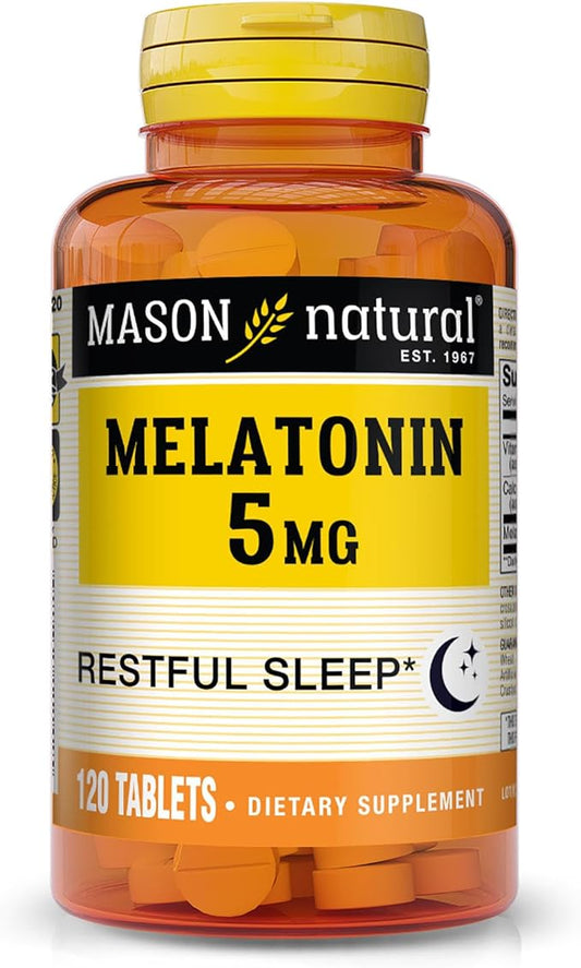 MASON NATURAL Melatonin 5 mg with B6 & Calcium, Natural Sleep Aid, Supports Restful Sleep, 120 Tablets
