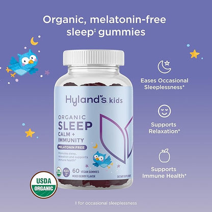 Hyland's Kids - Melatonin Free Organic Sleep Aid Gummies with Calm & Immune Support - with Chamomile, Elderberry & Passion Flower, Helps with Sleeplessness & Restlessness, 60 Vegan Gummies