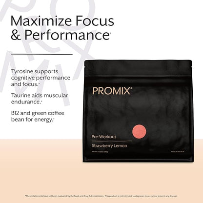 Promix Pre-Workout Powder, Strawberry Lemon – Boosts Focus, Energy & Endurance – With Caffeine, B12, Beta-Alanine & L-Tyrosine – Gluten & Dairy-Free, 10.5 oz