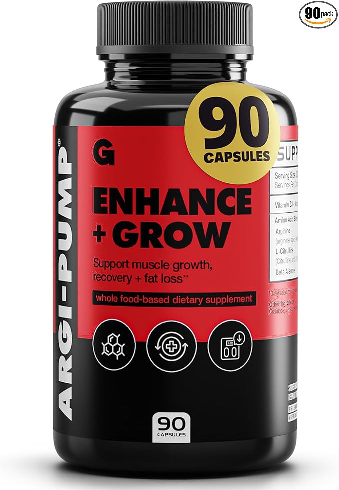 Gains in Bulk L Arginine Amino Acids Supplement for Nitric Oxide Support, Supplements for Men with L-Arginine, L Citrulline and L Ornithine, Muscle Pump, Energy and Heart Health Support, 90 Capsules