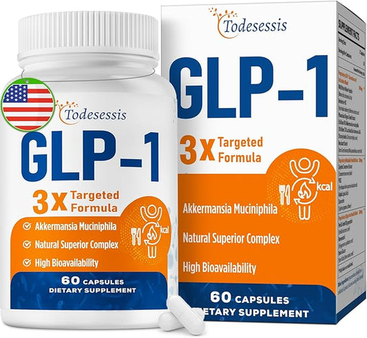 GLP-1 Supplement for Women, Natural GLP-1 Support, 3X Targeted Formula, GLP1 with Akkermansia Probiotic, Berberine HCI & Chicory Inulin, for Metabolism, Digestive & Gut Health - Vegan, 60 Capsules