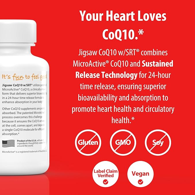 Jigsaw Health CoQ10 w/SRT | Heart Health Support | with Sustained Release Technology | 60 Capsules