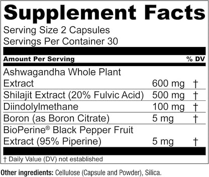 Essential Elements Male Health Supplement - Muscle Support & T-Health with DIM, Ashwagandha, Shilajit, More | T-Hero 60 Vegan Capsules (3-Pack)