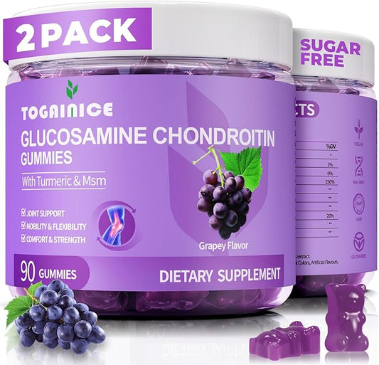 Joint Support Gummies with Glucosamine Chondroitin, Sugar Free, 1500mg Extra Strength with MSM & Turmeric (90 Count（2 Pack）)