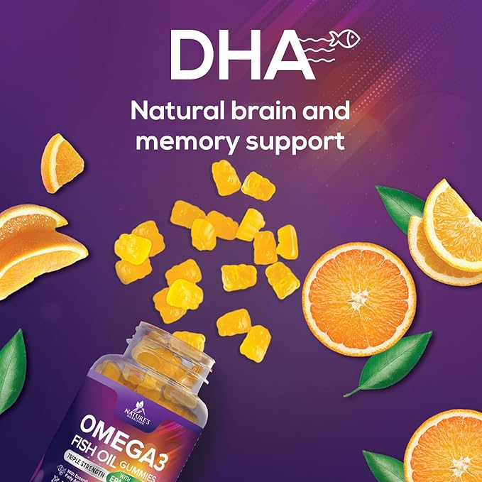 Omega-3 Gummies, Fish Oil Gummies for Adults & Kids, Omega-3 Gummy Vitamins, EPA & DHA Fish Oil Fatty Acids Gummy Supplement, Nature's Supplements for Joint, Heart Health, & Brain Support - 120 Count