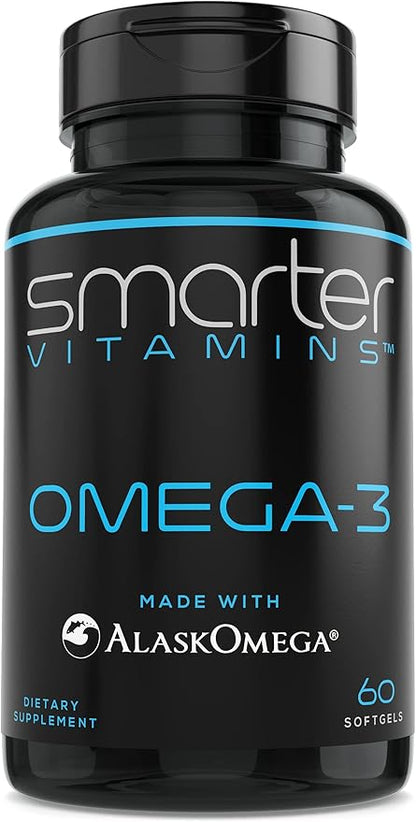 SmarterVitamins Omega 3 Fish Oil, Strawberry Flavor, Burpless, Tasteless, 2000mg, DHA EPA Triple Strength, Made with AlaskOmega®