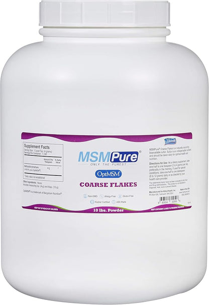 KALA HEALTH MSMPure Coarse MSM Powder Flakes – US-Sourced MSM for Joint Health, Skin Appearance, and Hair & Nail Support – 10 lb, Organic Sulfur