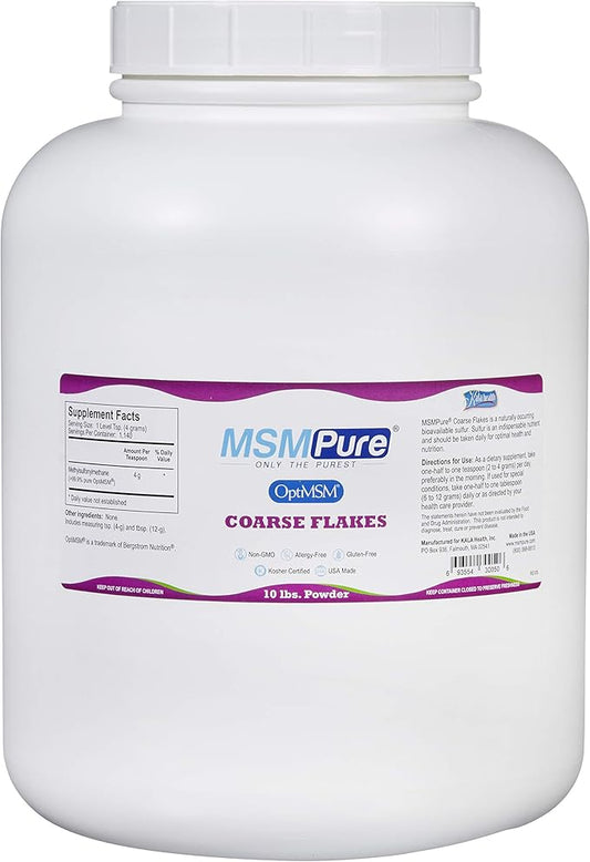 KALA HEALTH MSMPure Coarse MSM Powder Flakes – US-Sourced MSM for Joint Health, Skin Appearance, and Hair & Nail Support – 10 lb, Organic Sulfur