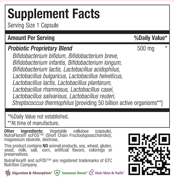 Maxi Health Probiotic Plus Ultimate Prebiotic Advanced Live Probiotics Formula - 50 Billion Live Active Probiotic - 15 Strains - Ultra Protection - Active Pro-50-30 Count