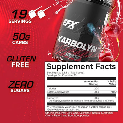 EFX Sports Karbolyn Fuel | Fast-Absorbing Carbohydrate Powder | Carb Load, Sustained Energy, Quick Recovery | Stimulant Free | 19 Servings (Cherry Bomb)