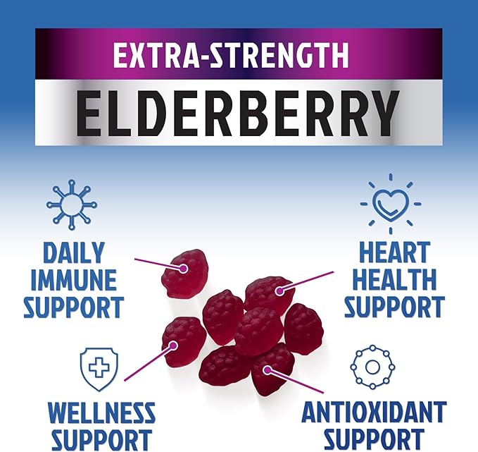 Immune Support Gummies - Sambucus Elderberry Gummy with Elder Berry Extract, Zinc & Vitamin C, Natural Vegan Immune Support Supplement for Adults & Children, Gummy Elderberry Vitamins - 120 Gummies