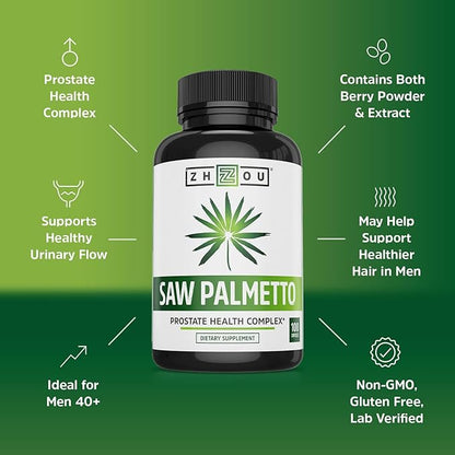 Zhou Saw Palmetto Supplement for Men - Premium Complex, Advanced Formula, Extra Strength 450mg Saw Palmetto Berry Per Capsule - 100 Vegetarian Capsules